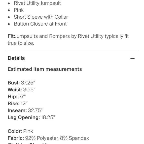 Rivet Utility Pink jumpsuit size M - Picture 7 of 7